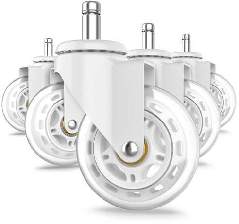 RAVN HAMAN Juego de 5 Ruedas para sillas de oficina 11 mm x 22 mm blanco - Ruedas para suelos duros de hasta 250 kg - Ruedas para sillas giratorias sin arañazos - Ruedas de goma para sillas