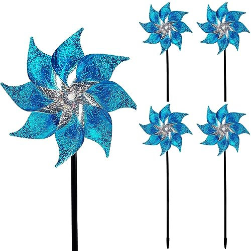 ERBO 5 Stück Windrad Vogelabwehr, Taubenabwehr Balkon, Windrad Garten, Reflektierende Windräder, Vogelschreck Vogelscheuche Balkon, Taubenabwehr für Protect Balkon, Garten, Hof, Obstgarten (Blau)