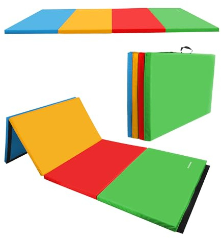 BalanceFrom 6x4 Feet 4-Panel Folding Gymnastics Mat – 2-Inch Thick Pad with Vinyl Surface and Carrying Handles for Tumbling, Yoga, Pilates, Home Workouts, and Martial Arts