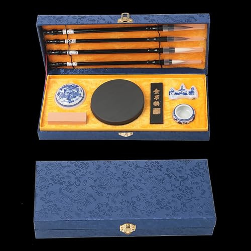 Kit de calligraphie chinoise avec 10 pinceaux fournitures pour débutants peinture de paysage (bleu)