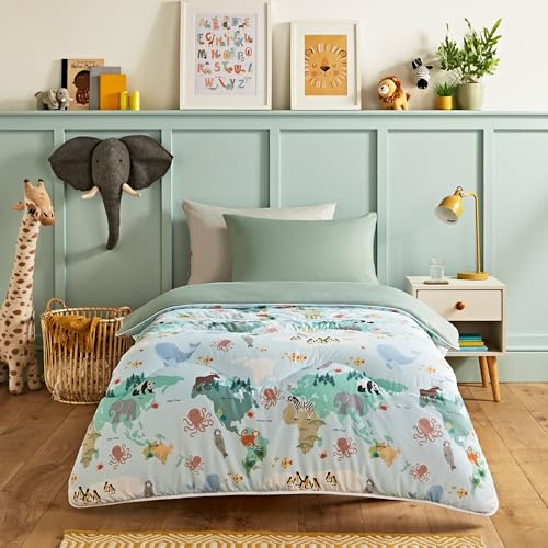 Night Lark Children's Coverless Duvet and Pillowcase Set – Coverless Duvet Single 10.5 Tog with Advanced Smartfil® Fibre, Machine Washable, Hypoallergenic – Animal Atlas, Single Bed Size