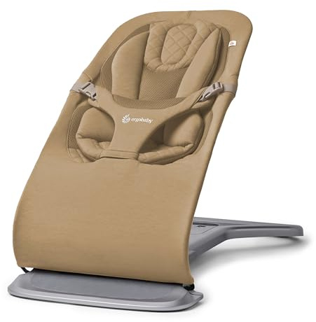 Ergobaby 3-in-1 Evolve Bouncer, Ergonomische Babywippe für Neugeborene ab Geburt bis zum Kleinkind, Babyschaukel mit Neugeboreneneinsatz (2,5 kg - 13,2 kg), Camel
