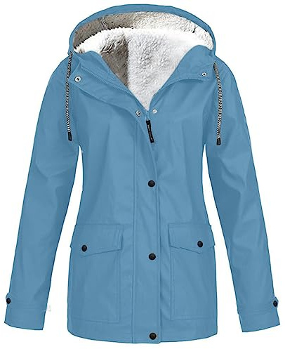 Women's Waterproof Winter Coats Plus Size Loose Raincoat Rain Jackets Ladies Fleece Jackets UK Womens Rain Coats Waterproof Hood Outdoors Softshell Fleece Lined Ski Traveling Trench Coat Sportwear