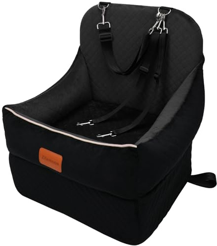 Car Dog Booster Seat,Interior Height 7 Inches Elevated for Small Dog up to 35 lbs,Pet Car Travel Safety Seat with 2 Safety Leashes,Storage Pockets,Fully Detachable and Easy to Install(Lookout-Black)