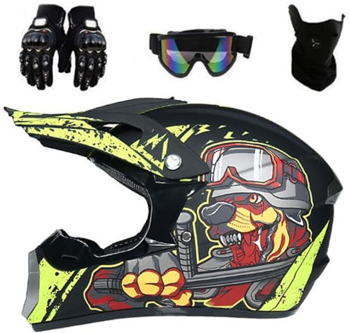 Casque Moto Cross Adulte Casque Motocross Moto Set avec Doublure Amovible, Dot Approuvé, Casque VTT Integral BMX Quad Enduro Scooter pour Femme Homme Enfant(#C3,L(56-57cm))