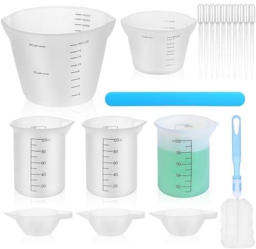 Set di 7 bicchieri in silicone, ml, 250ml, 500ml, per resina epossidica, fai da te, laboratorio, cucina, con 3 bicchieri per miscelazione di vernici, accessori in resina