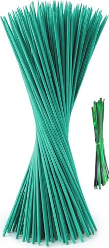 100 Pack Plant Support Sticks, 30cm Bamboo Sticks for Plants with 100 Twist Ties for Garden or Home Floral Picks Gardening Tripods Making