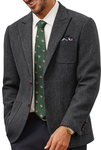 PJ PAUL JONES Sakko British Blazer - Tuta da uomo con 2 bottoni, in lana tweed, grigio scuro, M