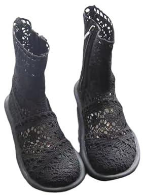 tinbarry Stivali da Donna Stivali Estivi Eleganti D'autunno in Pizzo con Cerniera Stivaletti Piatti