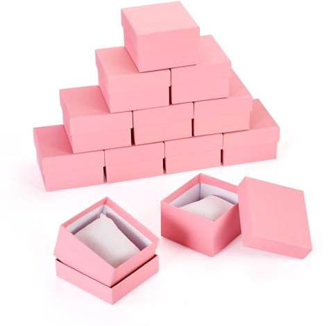 Craftdady 12 cajas de regalo de cartón con almohada rectangular para joyas, cajas de almacenamiento para relojes, pulseras, collares, exhibición, salmón