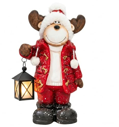Figure decorative natalizie, grandi 42 cm, statuette natalizie, illuminate per interni, con timer, decorazione invernale, davanzale, statuetta decorativa con lanterna, soggiorno, gnomo, alce pupazzo