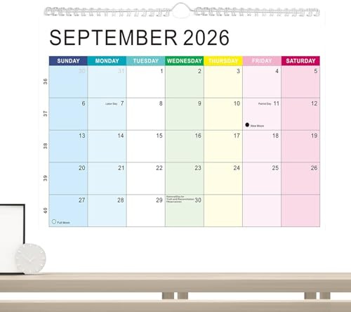 Calendario 2026 | Papel grueso con notas de vacaciones, calendario de pared de escritorio de enero de 2026 a junio de 2027, para el hogar, oficina, escuela, citas, horario académico, planificación