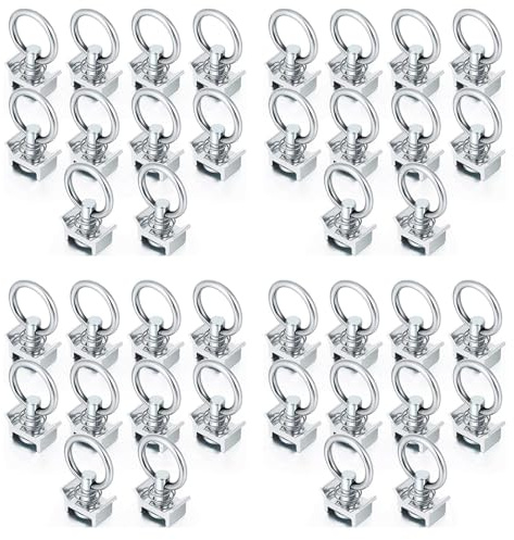 Bloepum 40Pcs Single Stud Fitting L Track 4,000LB Capacity with Stainless Steel Round Ring Aluminum Keeper