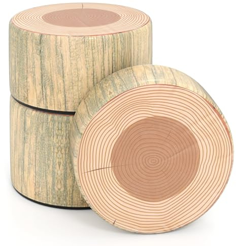 COSTWAY 3 Tabourets Ronds Enfant en Forme de Souche d'arbre, Table Enfant et Chaise en Cuir Artificiel avec Imprimé Bois Nature et Hauteurs Variées, Housse Lavable pour Salon Crèche Chambre (Naturel)