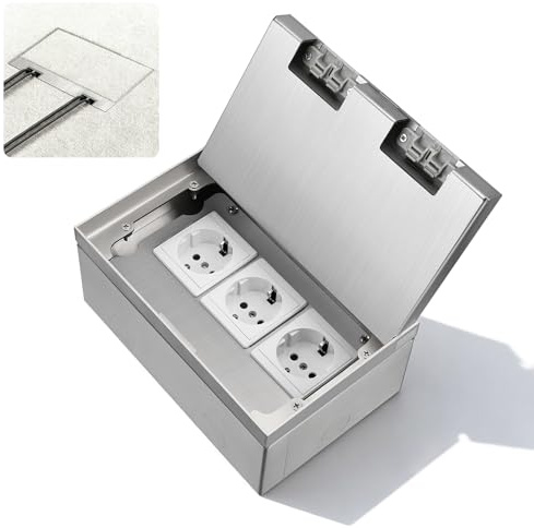 Caja de enchufes empotrada de suelo, 16 A, 4000 W, acero inoxidable, impermeable, tomas de corriente de 3 vías, UE, juego de tomas de corriente retráctiles para cocina, salón, oficina y hotel