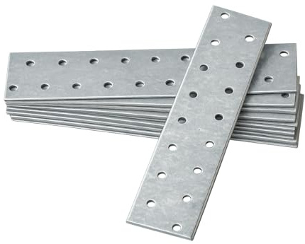 OMIDEAS 10 x Flat Joining Plates (160 x 40 x 2) Connecting Perforated Metal Brace Bracket Timber Wood Fixing Galvanised Steel Repair Connector