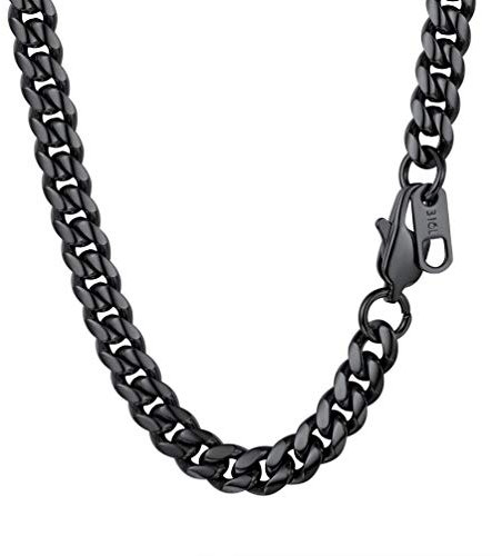 PROSTEEL Herren Halskette 6mm breit Panzerkette Schwarz Metall plattiert Hip-Hop Street Style Schwer Kubanische Gliederkette 51cm/schwarz für Männer Jungen