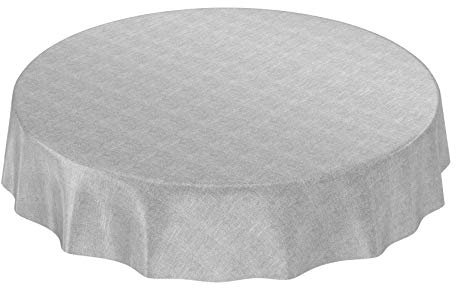 ANRO Wachstuchtischdecke Wachstuch Wachstischdecke Tischdecke Wachstuchdecke Grau Leinenoptik Rund 140cm eingefasst