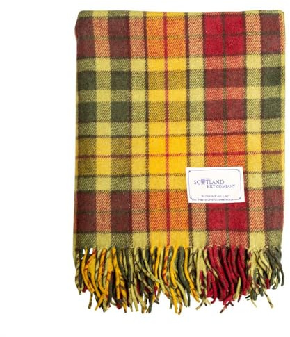 The Scotland Kilt Company Unisex Knee Rug in Buchanan Autumn Tartan - Scottish Warm Home Decor - Stylish Wool Throw with Fringed Edges - 36 x 59”
