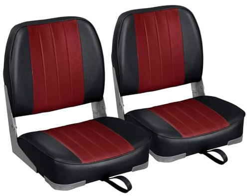 Leader Accessories A Pair of Low Back Folding Fishing Boat Seat (2 Seats) (Black/Red)