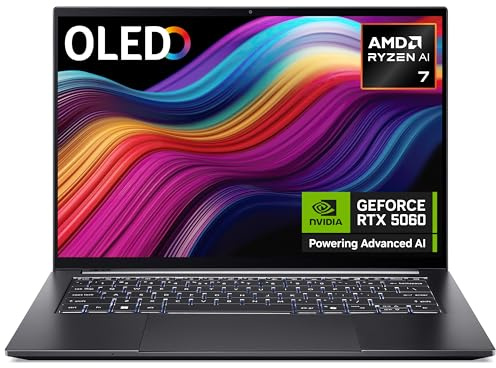 acer Swift X 14 AI SFX14-61G Co-Pilot+ Laptop - AMD Ryzen AI 7 350, 16GB, 1TB SSD, NVIDIA GeForce RTX5060, 14.5 2.8K OLED 120Hz Touchscreen, Windows 11, Iron