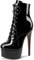 NobleOnly Damen Stiletto Hoher High Plateau Plattform Absatz Heel Runde Zehenkappe Schnüren Schnürung Reißverschluss Dress Klassisch Stiefeletten Schwarz Lackleder 37 EU