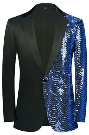 PYJTRL Hombres Verde Azul Dorado Hojas Patrón Lentejuelas Blazer,XL,Royal Blue