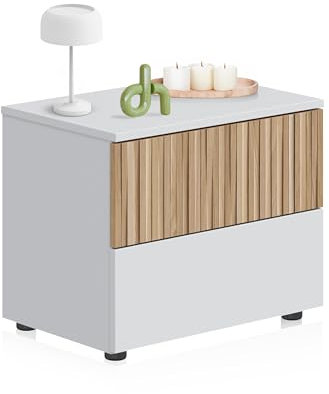 duehome | Mesita de Noche 2 cajones, Mesilla de Noche, Modelo Nitza, Acabado en Blanco Artik y Natur, Medidas: 50 cm (Largo) x 34 cm (Fondo) x 41,5 cm (Alto)