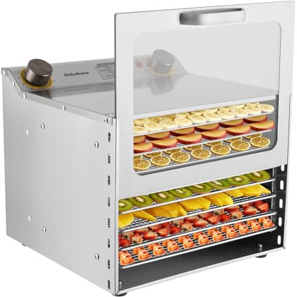 Essiccatore in acciaio inox 400 W, disidratatore con regolatore di temperatura 30 – 90 ℃ e 0 – 12 ore, disidratatore per verdure, frutta, carne, fiori (8 piani)