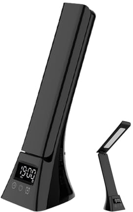 Tuxxjzm Lampada da scrivania con caricabatterie wireless, lampada da scrivania a LED | Lampada da scrivania a casa con orologio, allarme, data e temperatura | Lampada da tavolo con controllo touch