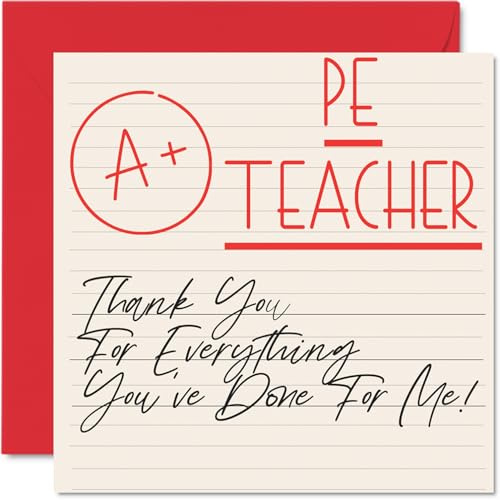 Thank You Cards for PE Teacher, A+ Teacher | Thankyou Cards for Her or Him Women and Men Teacher, Heartfelt Appreciation Card, 145mm Thank You So Much Greeting Gifts