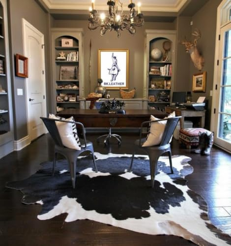REAL/GENUINE COWHIDE LEATHER RUGS TRICOLOR COW FUR HIDE SKIN CARPET AREA (BLACK & WHITE, LARGE [20-24 SQFT])