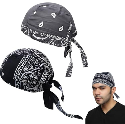 LAKJUOZ 2 Pièces Bandana Sous Casque Bonnet Casquette Velo Pirate Homme Femme Randonnée Cyclisme Moto Running Sport Été Léger Confortable Respirant,Chapeau Pirate En Coton Doux Bandana Casquette Cours