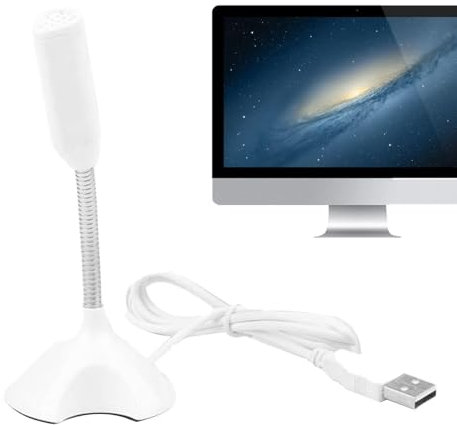 Générique Microphone USB – Micr-o Pour Ordinateur De Bureau Plug & Play, Prise De Microphone Omnidirectionnelle À Col De Cygne, Technologie Intelligente De Réduction Du Bruit – Blanc