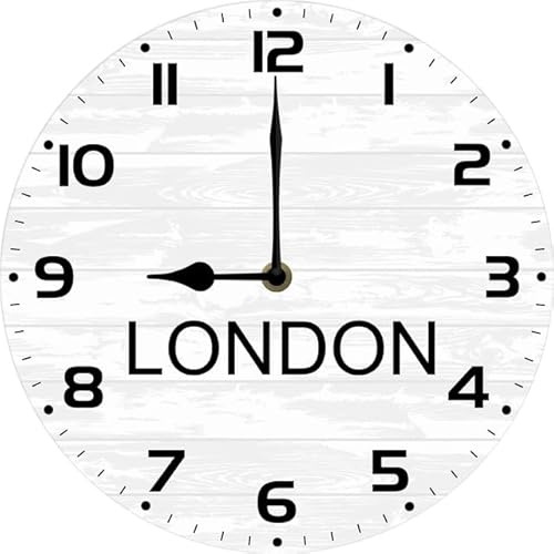 Geroclonup London TIME Wall Clock World time Zone Clock Office Business 25x25 CM Silent Wood Clocks for Living Room, Home, Bathroom, Kitchen Battery Operated Non Ticking Easy to Read