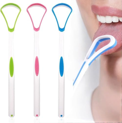 Tongue Scraper and Brush Combo, 3-Pack - Ergonomic, Non-Toxic, Food-Grade Silicone Oral Hygiene Tongue Cleaners in Assorted Colors for Fresh Breath and Dental Health