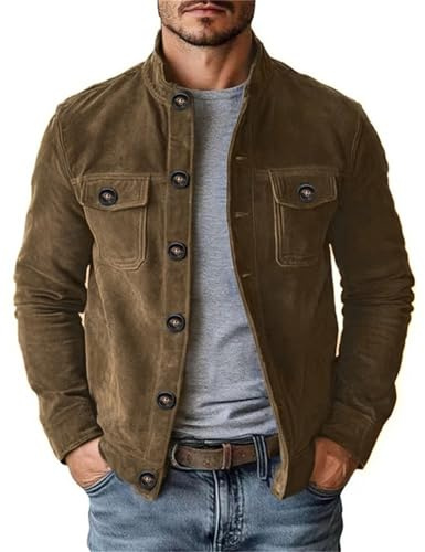 Men's Vintage Stand Collar Jacket Autumn Winter New Thick Outdoor Warm Suede Jacket
