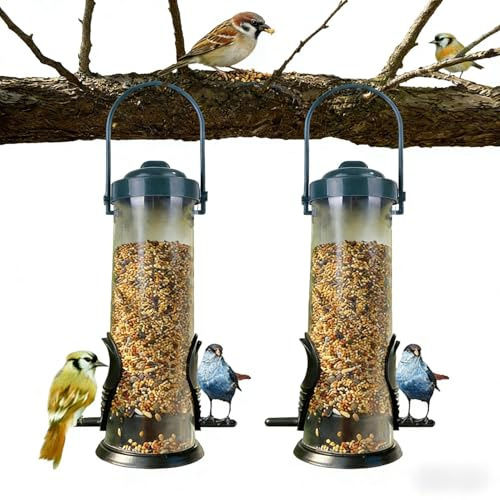 2 colonne di mangime per uccelli selvatici, colonna di cibo compatto con manici, mangiatoia per uccelli da appendere, colonna di mangime per animali selvatici, per giardino, terrazza, balcone, 14 x