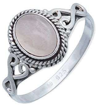 mantraroma Silber Ring Damen 925 Rosenquarz Edelstein rosa ausgefallen verspielt