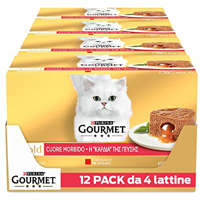 GOURMET Gold Cuore Morbido - Cibo Umido Gatto Adulto, Mousse con Manzo e Pollo. 48 lattine da 85 g