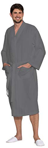 ZOLLNER Bademantel in anthrazit - hautfreundliches und weiches Waffelpique - Unisex - Baumwolle - L - waschbar bis 60°C - Hotelqualität - Oeko Tex® zertifiziert