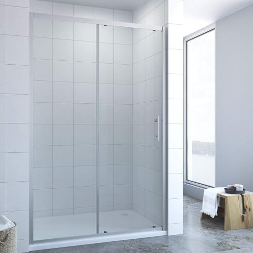 AQUABATOS® 140cm Schiebetür Dusche Duschtür in Nische Nischentür Glastür Duschabtrennung Duschwand Sicherheitsglas Echtglas höhe 185cm ohne Duschtasse