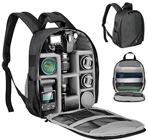 Trintion Camera Backpack Waterproof Photography Camera Case Laptop Photography Backpack with Removable Padded Insert for DSLR SLR Camera Lens Case Fits Up to 13 inch Laptop (Grey)