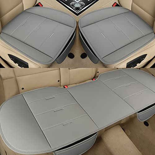 Black Panther Funda Asiento Coche Incluyen la Cubierta del Asiento Delantero y la Cubierta del Banco Trasero, Universal PU Protectores de Asiento de Cuero Adaptarse a 90% de los vehículos (Gris)