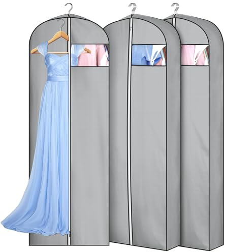 MISSLO 4 Gusseted Garment Bags for Hanging Clothes 65 Dress Bags for Gowns Long Waterproof Dress Cover for Closet Hanging Clothes Storage Bag, 3 Packs