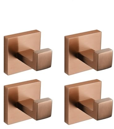 Accesorios de baño de Oro Rosa Cepillado Accesorios de baño Cuadrados Soporte de Papel higiénico Soporte para Toallas Barra Gancho para Bata Toallero, Gancho para Bata 4 Piezas, 1