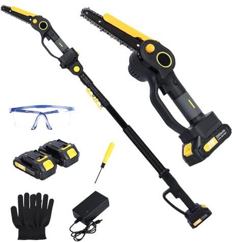 ulafbwur Kit de scie à Perche sans Fil 2 en 1 et Mini tronçonneuse 21 V, télescopique m pour Tailler Les Arbres, chaîne électrique Amovible avec Batteries 1 Jeu