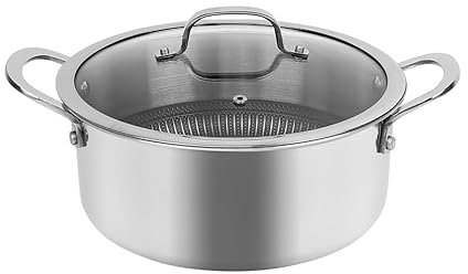 HEXTEC Laser Etched Honeycomb Non Stick Stainless Steel Cookware Pot & Pans Set with Lid - Induction Ready Deep Fryingpan Saucepan Casserole Stockpot with Cool Handles for Home Kitchen Chef, PFOA Free