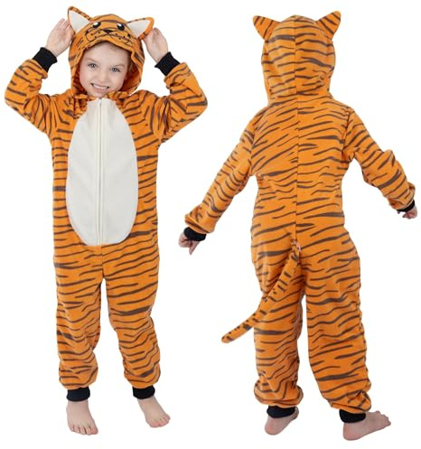 Raberto Unisex Children Animal Onesie - Kids Girls Boys Tiger Costume for Halloween, Christmas, Carnival & Party - Ages 10-12