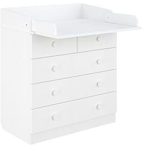 Shefa Kids Wickelkommode 801 Weiß - Kommode mit 5 Schubladen und klappbarem Wickelaufsatz